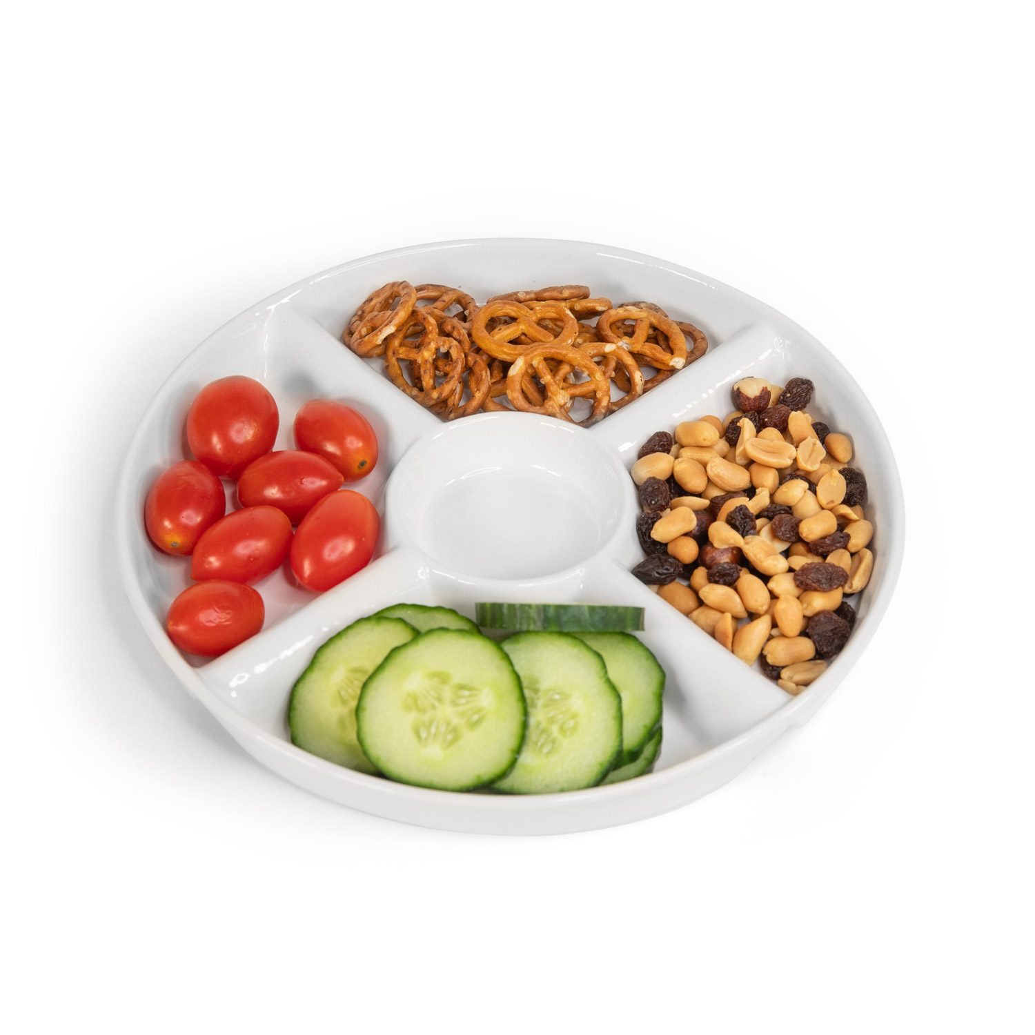 Snackschale, rund mit 5 Sektionen inkl. Dip-Mulde