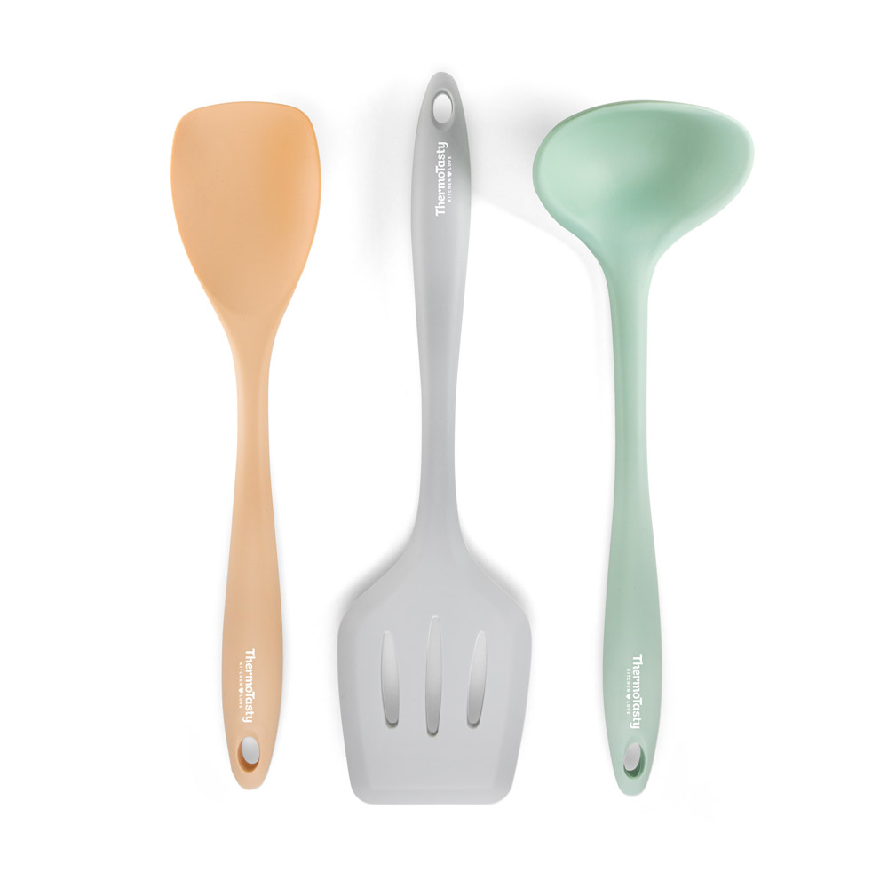 Silikon Küchenhelfer Wender, Suppenkelle, Spatel, 3er-Set Silikon Küchenhelfer Wender, Suppenkelle, Spatel, 3er-Set