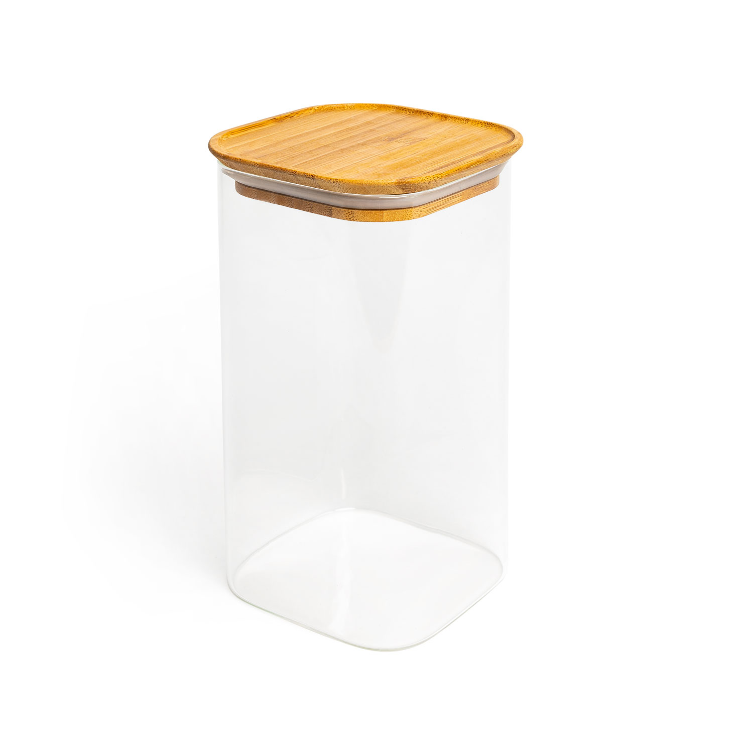 Aufbewahrungsglas aus Borosilikatglas mit Bambus-Deckel, Modell: eckig, Größe: 20x10cm, 1500ml